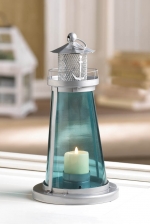 #10015433 BLUE GLASS WATCH TOWER CANDLE LAMP