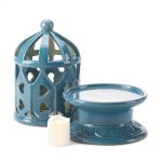 #10015448 CERAMIC BLUE LANTERN WITH LED CANDLE