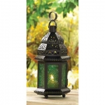 #13244 GREEN GLASS MOROCCAN LANTERN