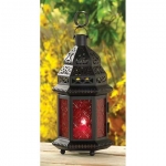 #13245 RED GLASS MOROCCAN LANTERN