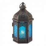 #15247 ROSETTE BLUE CANDLE LANTERN