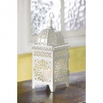 #38332 WHITE SCROLLWORK CANDLE LANTERN